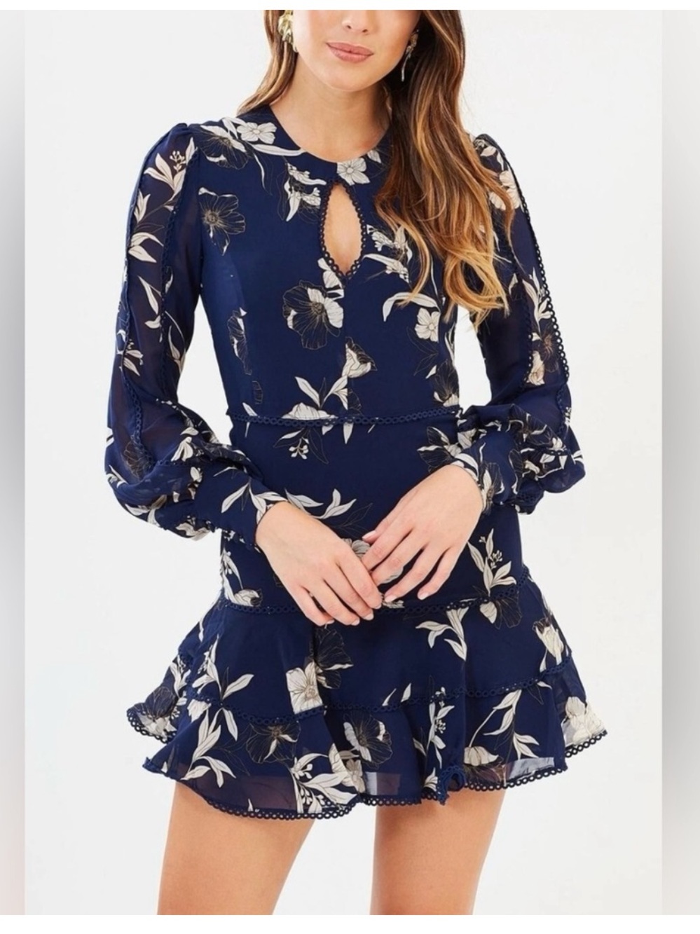 Bardot Tammy Tiered Lace Trim Floral Dress